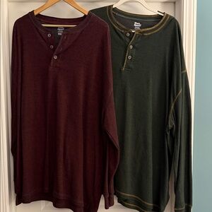 Men's Casual Henley Shirts - Deep Red and Dark Green